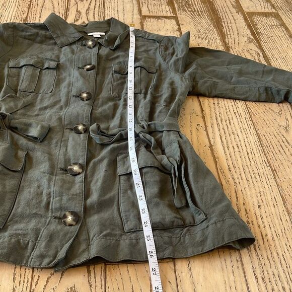 J. Jill M Petite Olive Green Safari Linen Rayon Blend Belted Utility Jacket Coat - Picture 13 of 13